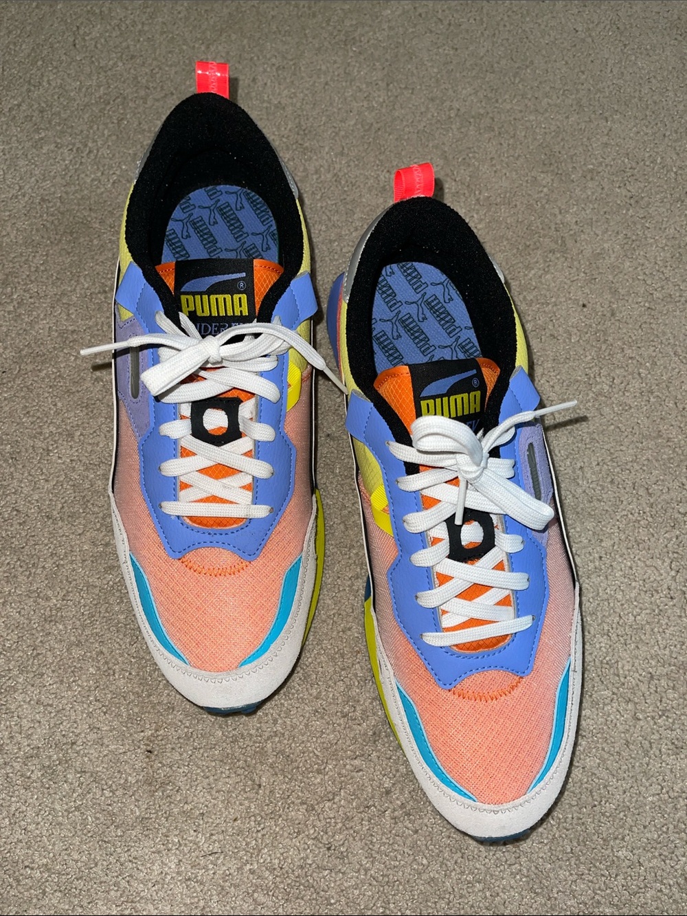 Puma Men's Peach, Blue & Yellow Colorblock Sneakers